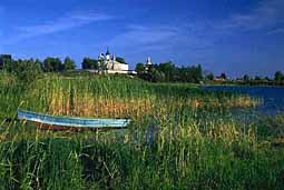 Skiff with view of Ferapontovo monastery