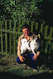 Man with dog on platform