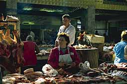Meat vendor on a Moscow food market