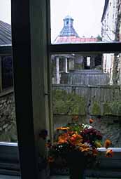 View from window onto monastery walls