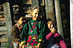 Three girls with stack